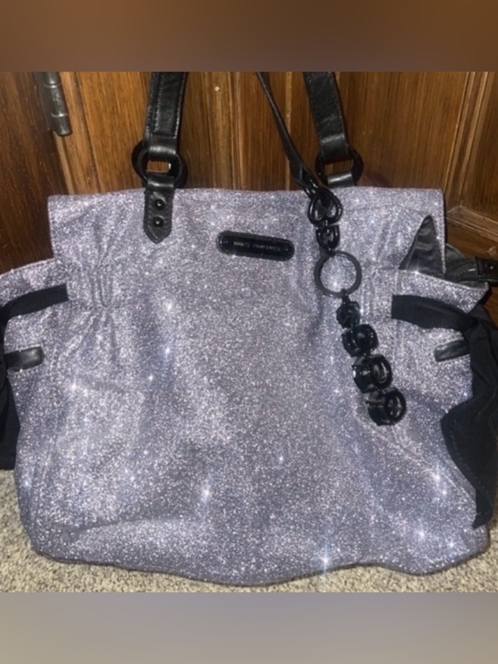 Juicy Couture Silver Glitter Purse with Black Trim